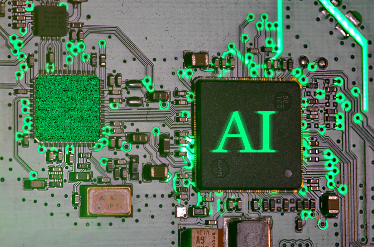 Chip iluminado representando inteligência artificial, ilustrando OCR Inteligente